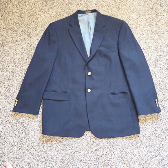 Stafford Other - Stafford Navy Blue Wool Blend Blazer Men's Gold Button Tailored USA Size 46R Vtg